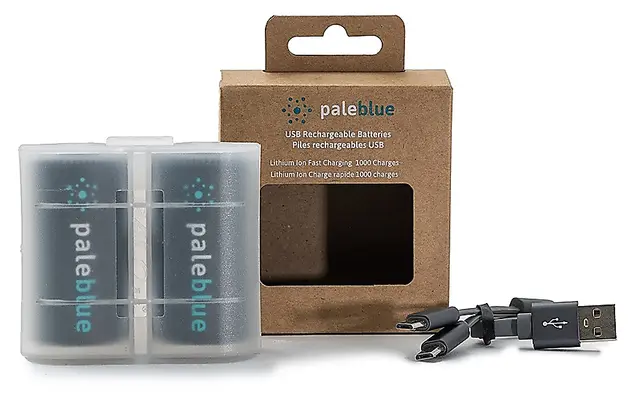 Pale Blue Li-Ion Rechargeable D Battery 2 pack of Dcells with 2x1 charging cable 